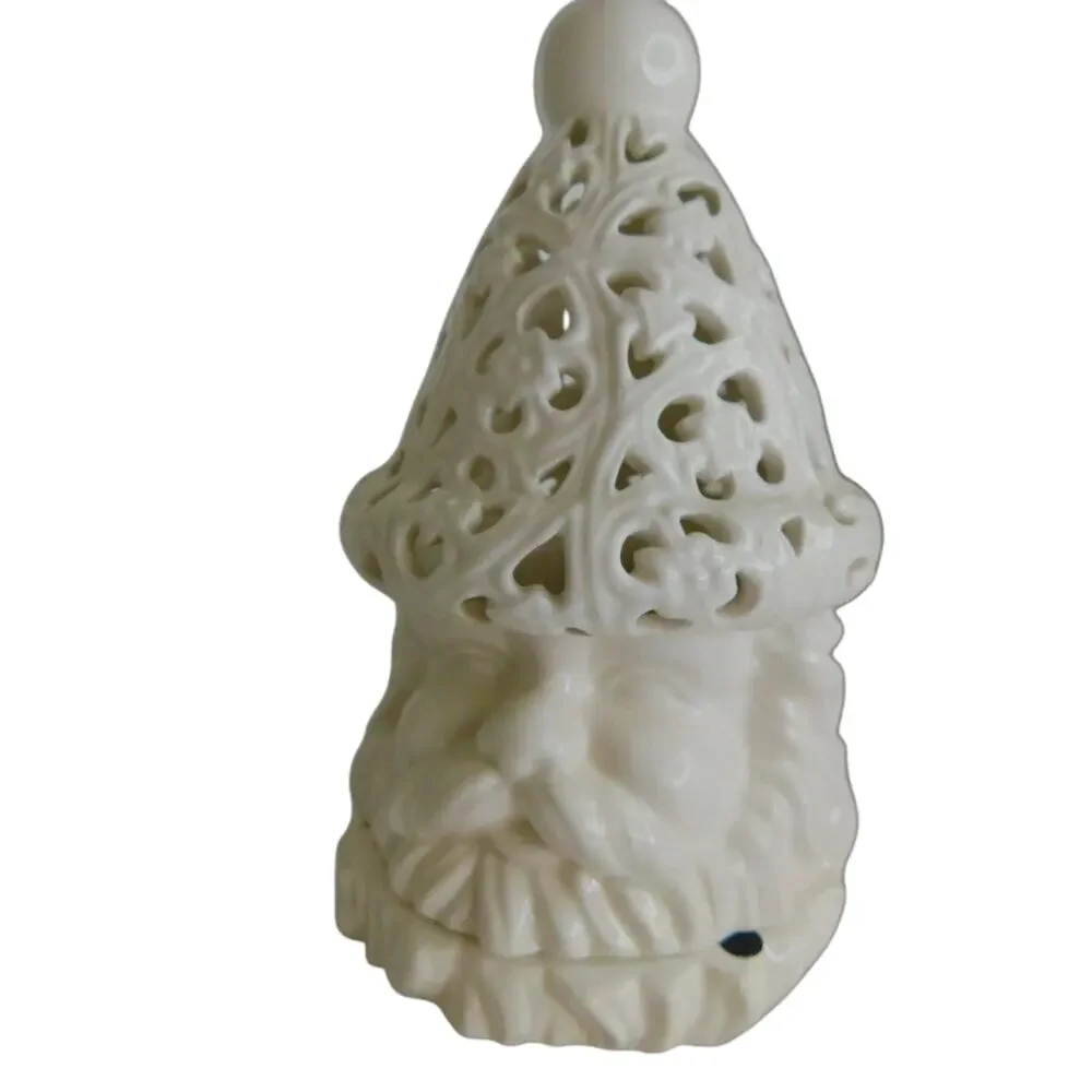 Vintage White Ceramic Santa Tea Light Holder Filigree Cutout Christmas Decor 9